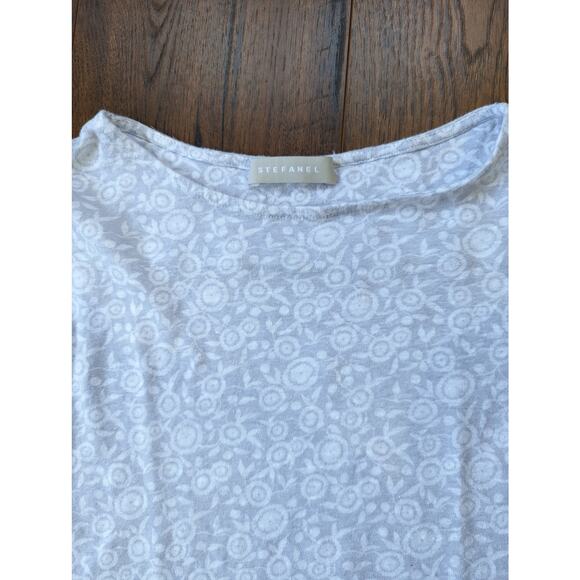 Stefanel Floral Design White Gray Linen Short Sleeve L - Picture 3 of 5